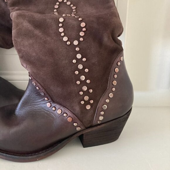 NWOB Free People Jaxon Studded Brown Suede Western Boots - Picture 3 of 9